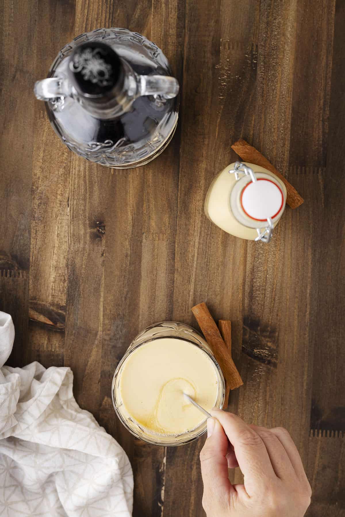 eggnog being stirred together.