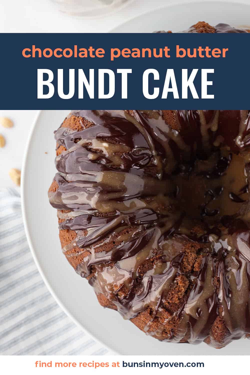chocolate glazed bundt cake with text for Pinterest.
