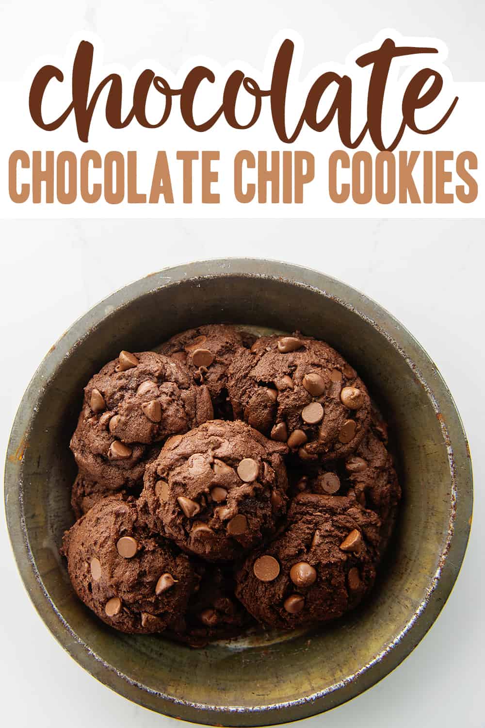 plate full of chocolate chocolate chip cookies.