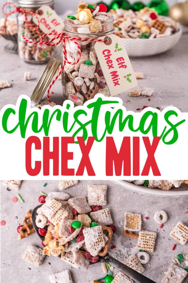 collage of christmas snack mix