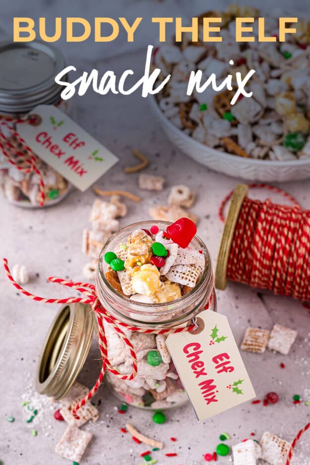 Christmas snack mix in jar.