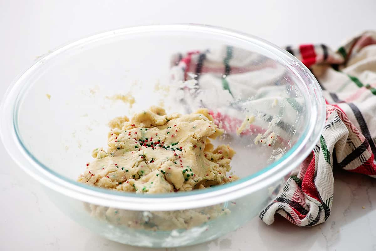 shortbread cookie dough in bowl.