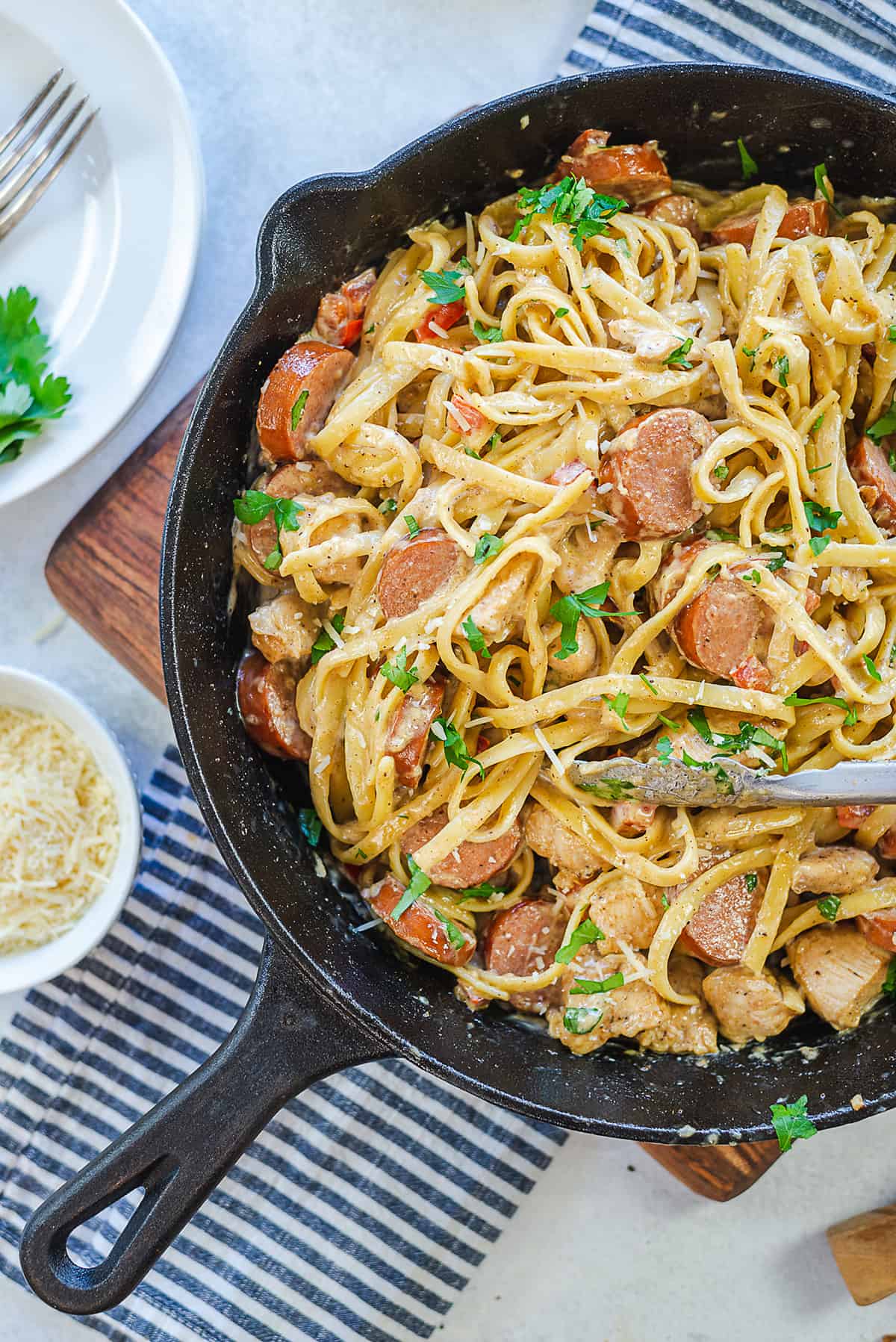 Cajun chicken and pasta in one skillet.