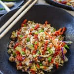 egg roll filling in a black bowl.