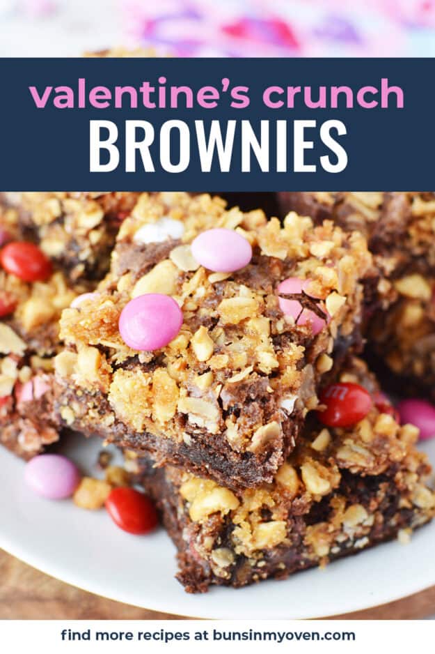 brownies on plate with text for Pinterest.