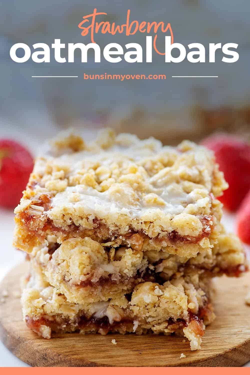 strawberry oatmeal bars stacked up.