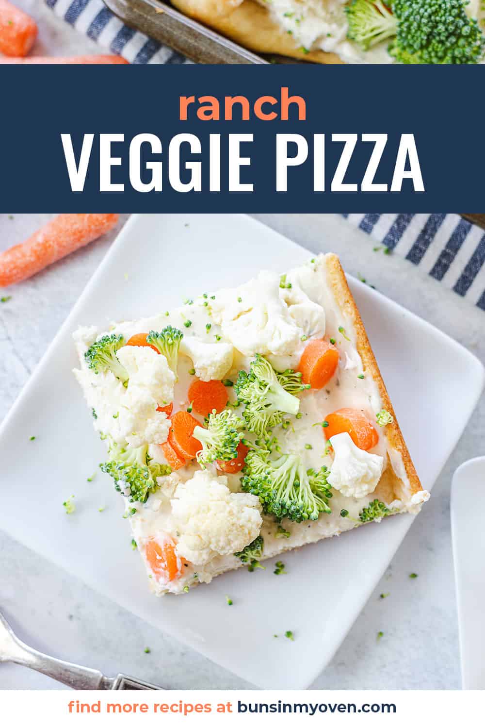 vegetable pizza recipe on small white plate.