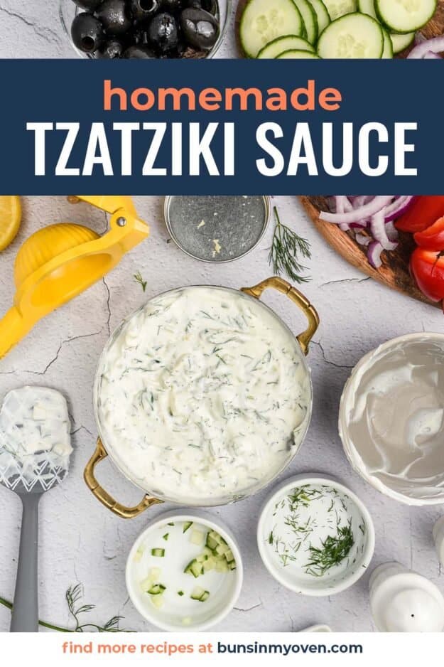 overhead view of tzatziki sauce recipe.