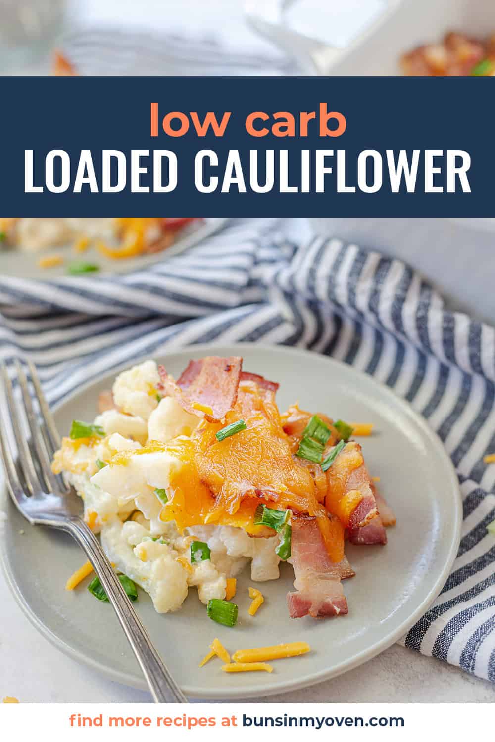 low carb cauliflower casserole on small plate.