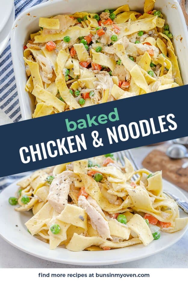 collage of chicken noodle casserole images.