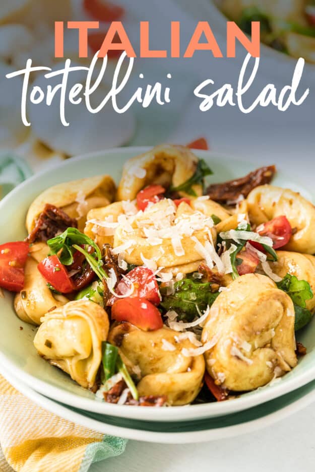 tortellini salad in small bowl.