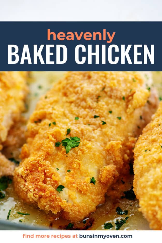 baked chicken with text for Pinterest.