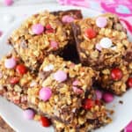 candy topped brownies on plate.
