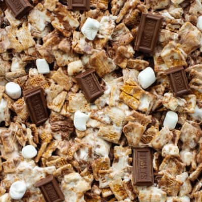 s'mores mixture with chocolate and marshmallows.
