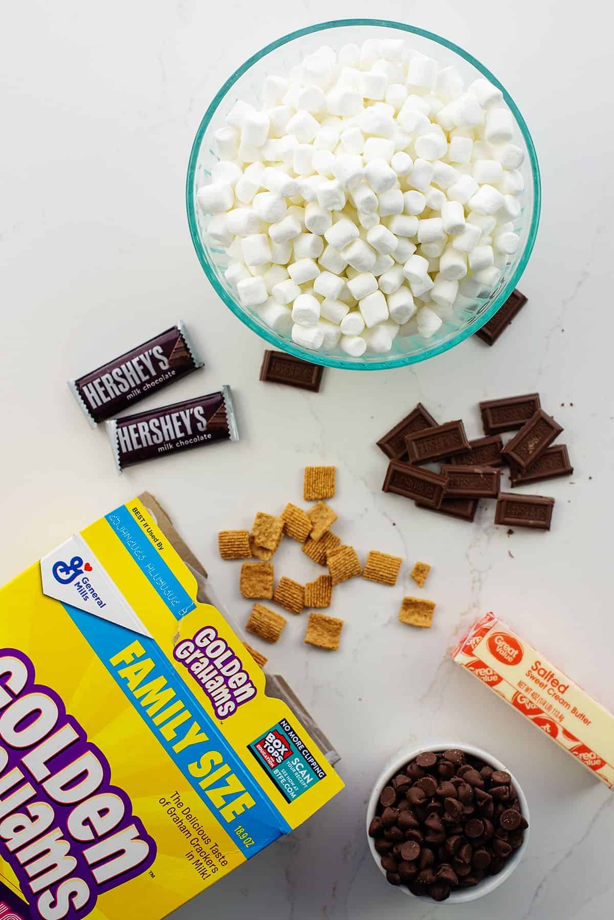 ingredients for Golden Graham s'mores bars.