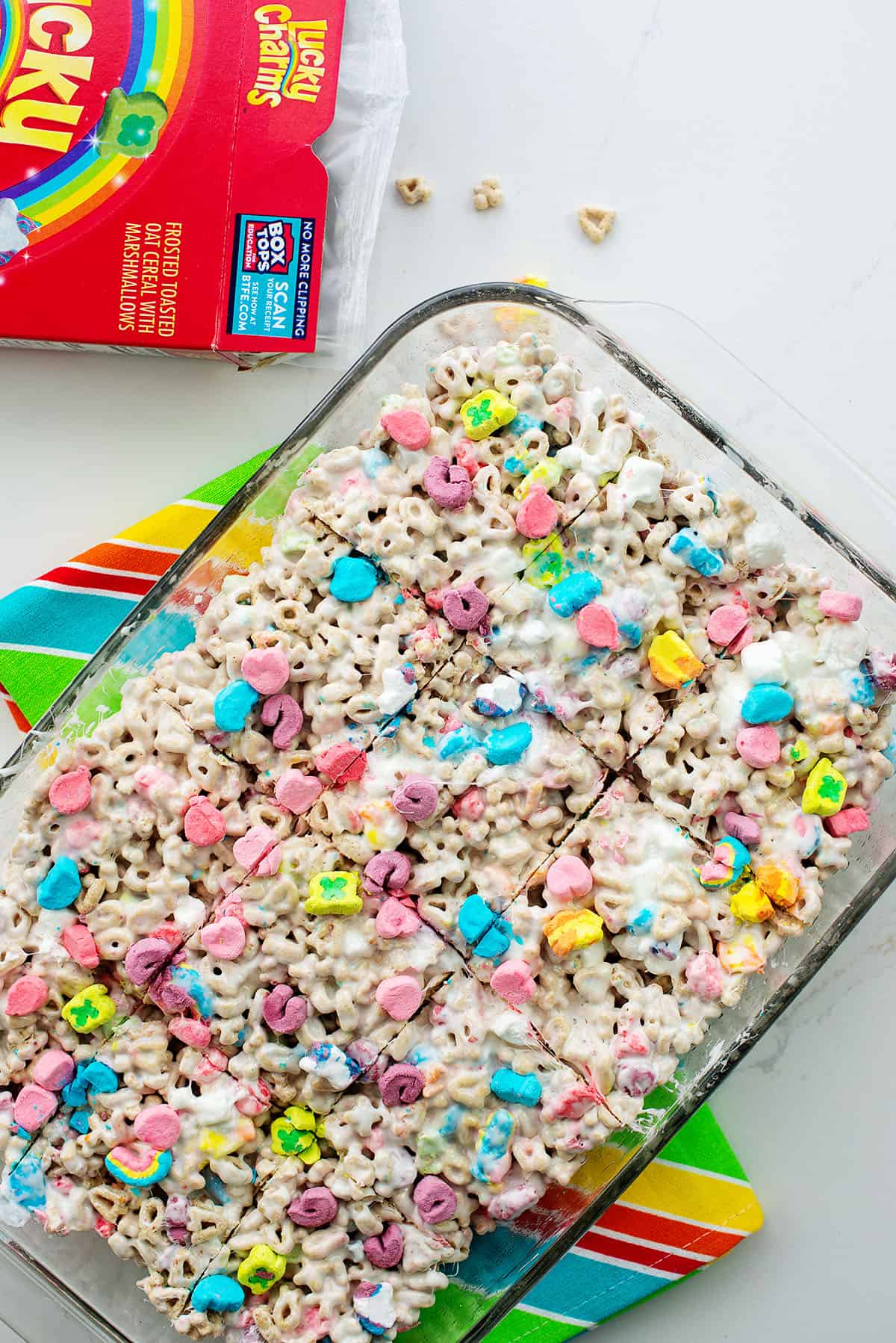 lucky charms cereal bars in pan.