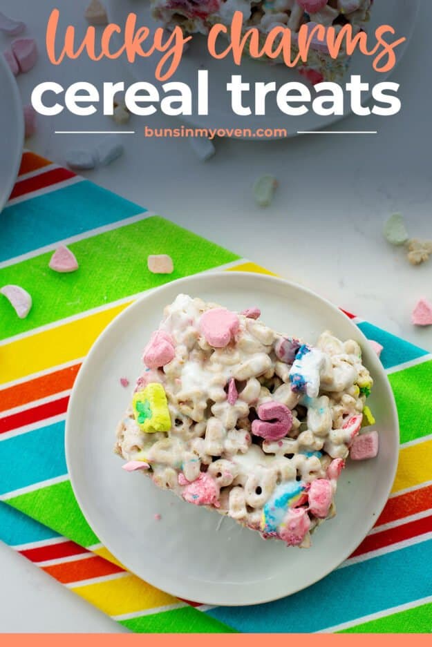 lucky charms cereal treat on white plate.