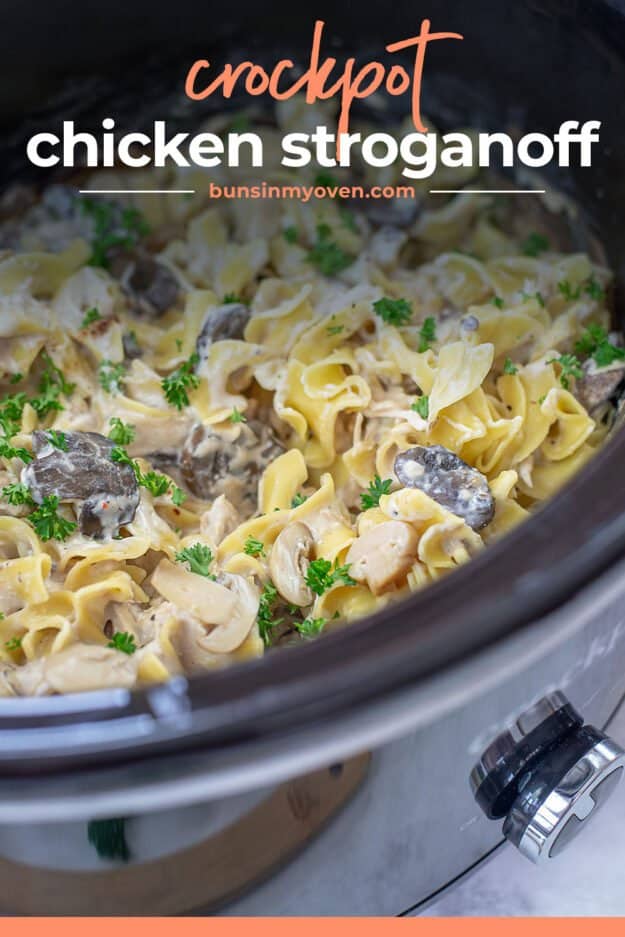 chicken and pasta in crockpot.