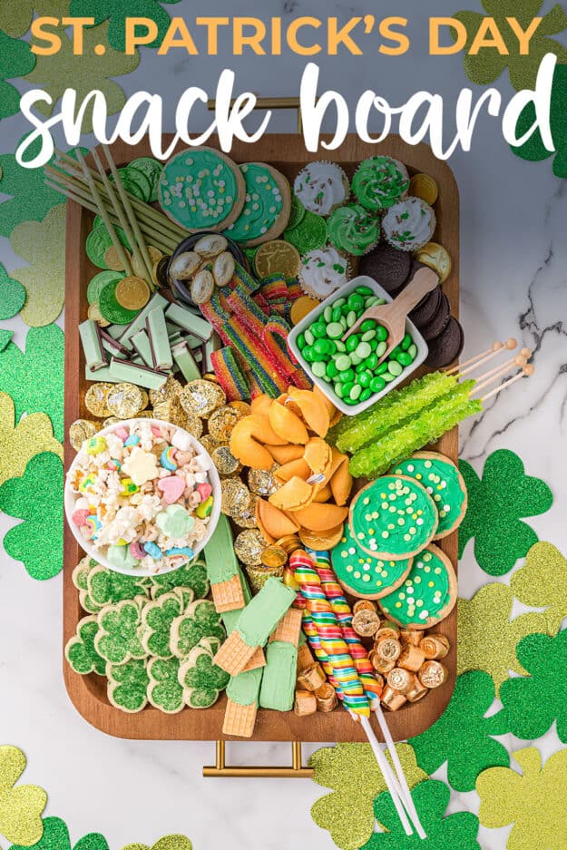 board full of St. Patrick's Day treats.