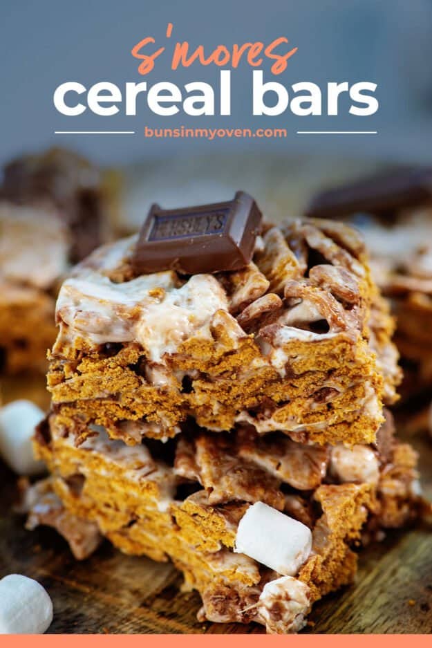 stack of s'mores bars with text for Pinterest.