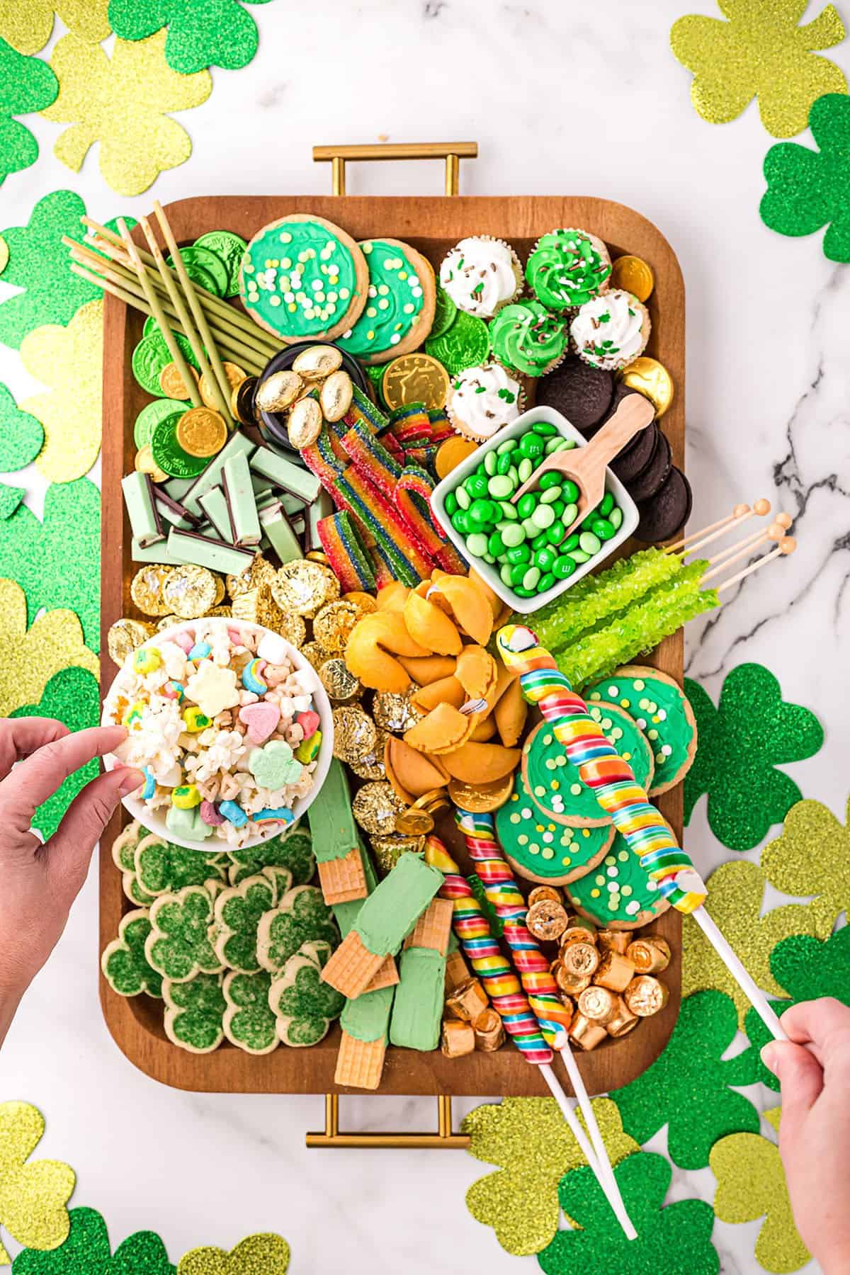 st. patrick's day dessert board.