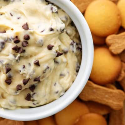 cookie dough dip recipe surrounded by crackers.