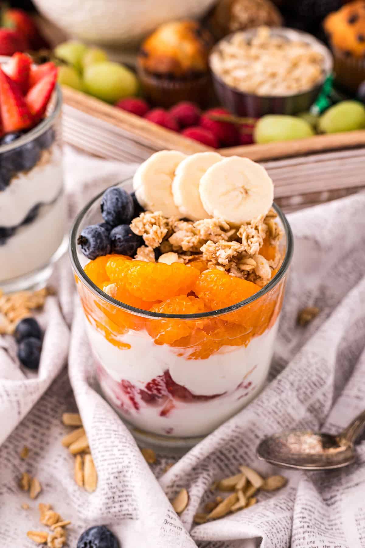 yogurt parfait in small glass.