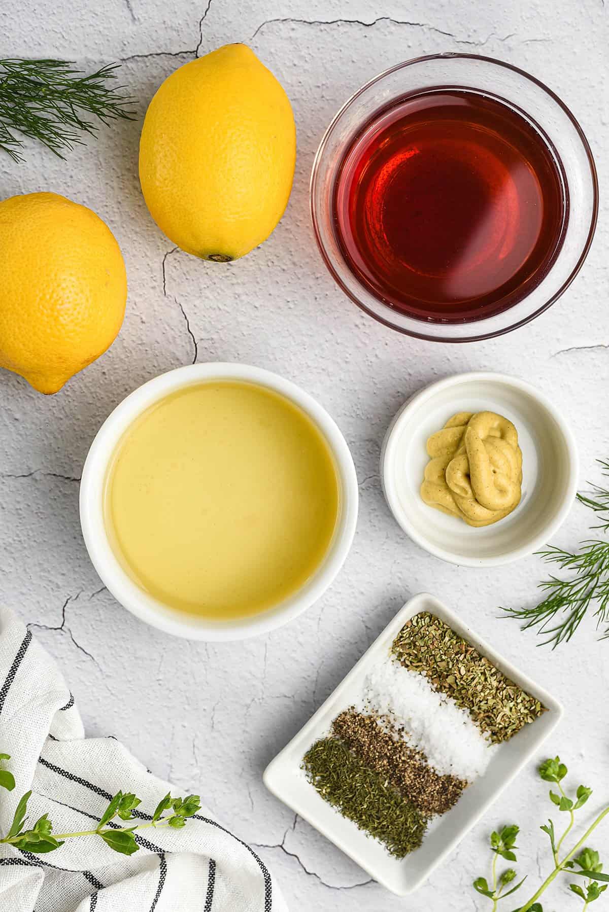 ingredients for Greek salad dressing.