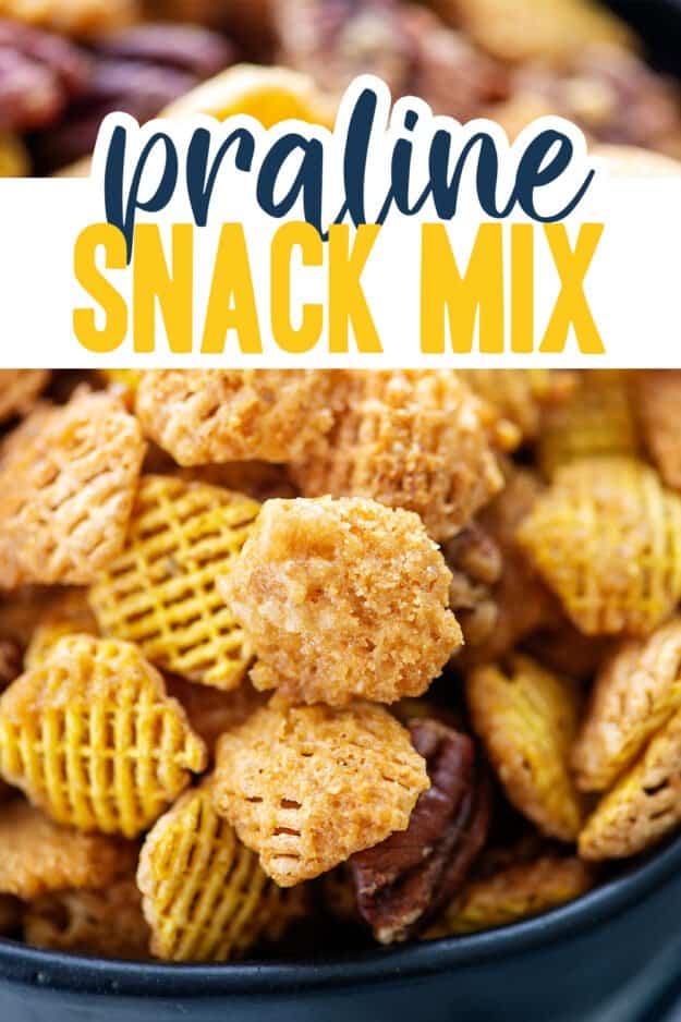 close up of praline snack mix.