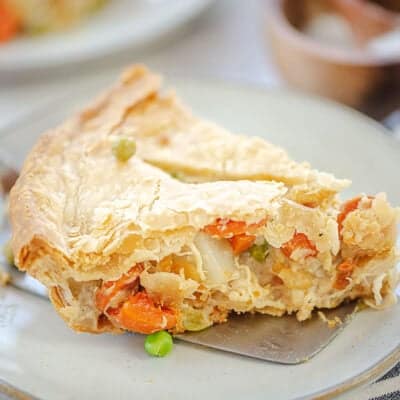 chicken pot pie on plate.