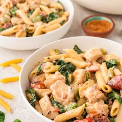 Bowl full of creamy cajun chicken pasta recipe.