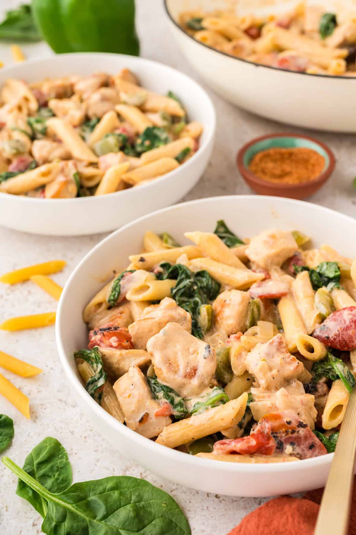 Bowl full of creamy cajun chicken pasta recipe.