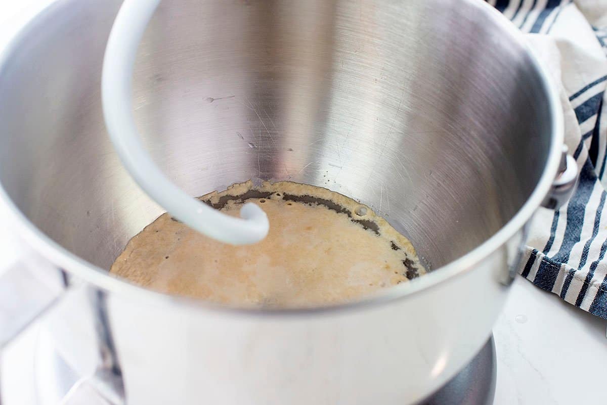 yeast in mixer.