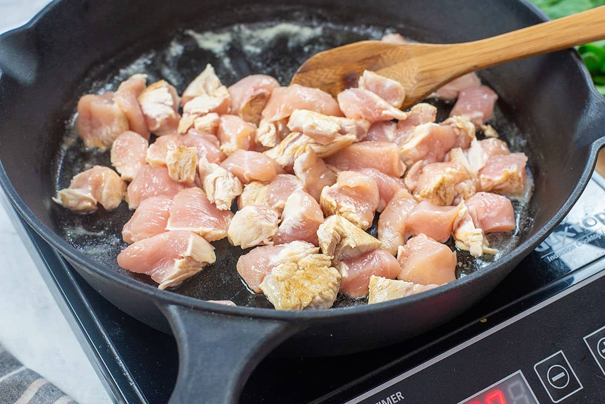 chicken in skillet.