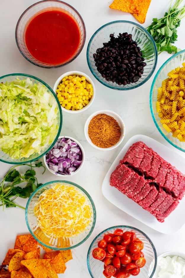 ingredients for taco pasta salad.