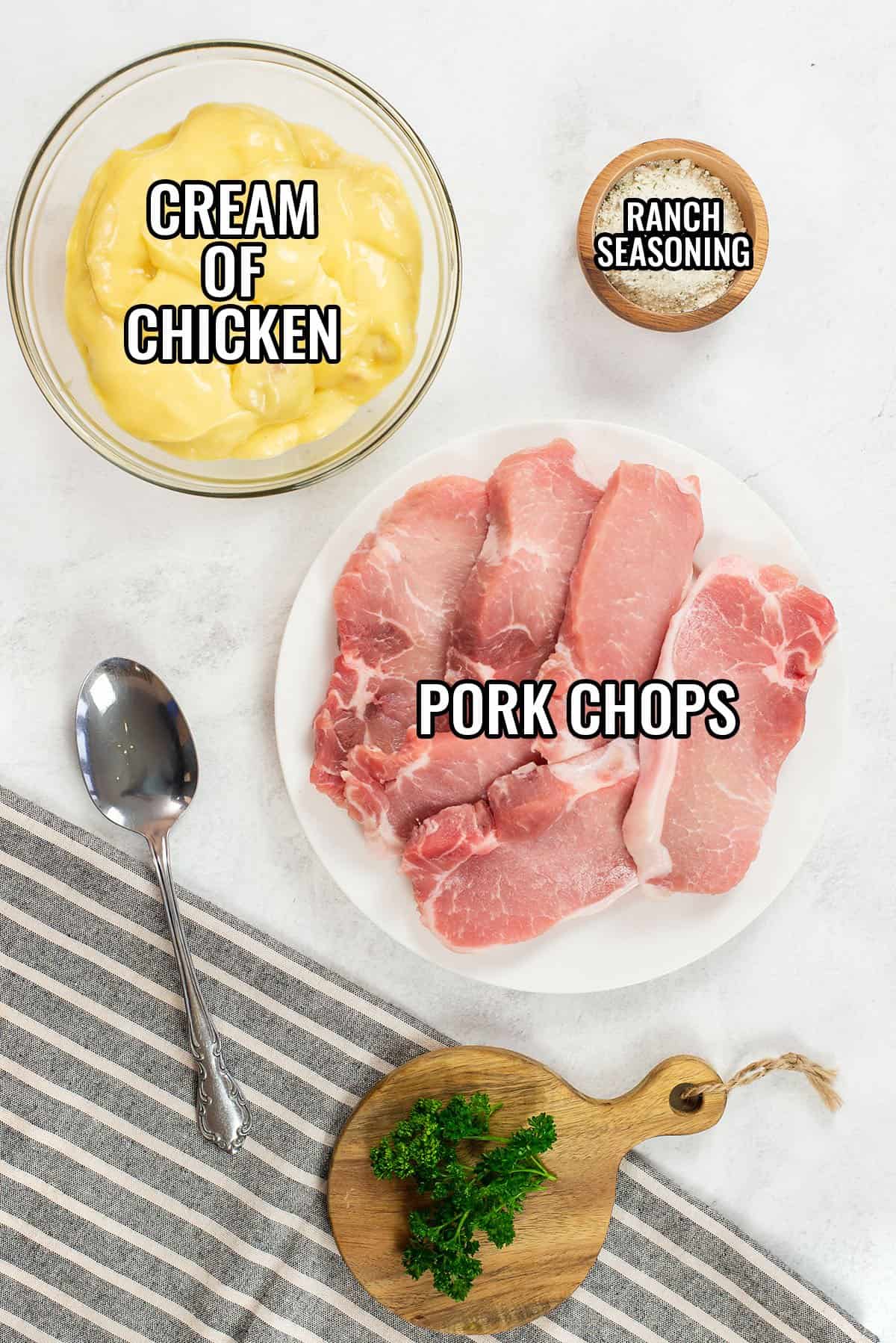 ingredients for ranch pork chops in crockpot.