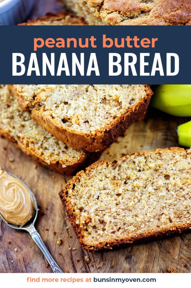 Slices of banana bread on cutting board.