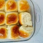 rolls in glass baking dish.