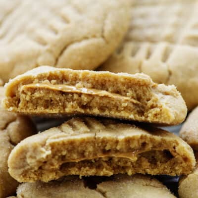 peanut butter cookies stacked together.