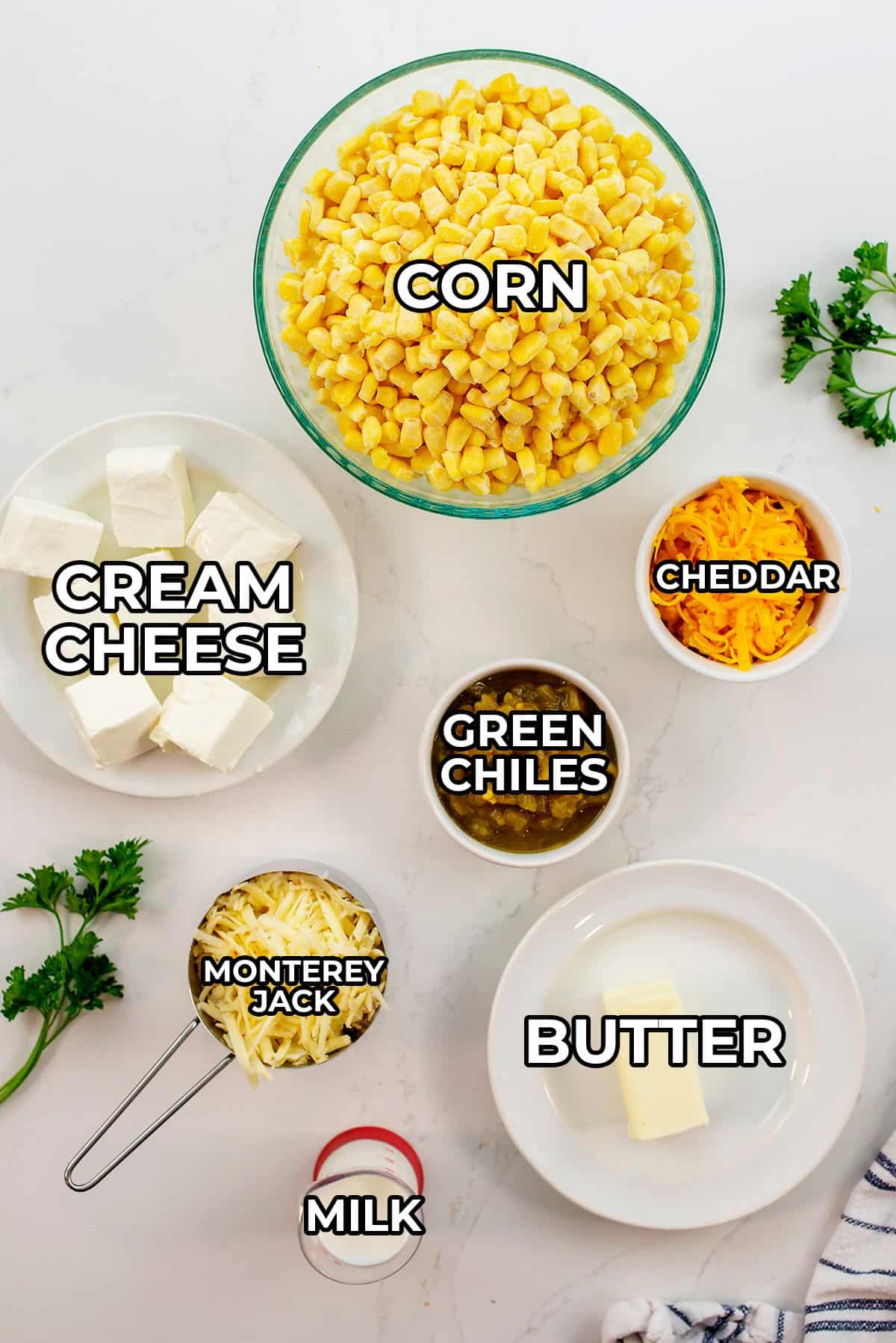 ingredients for cream cheese corn casserole.