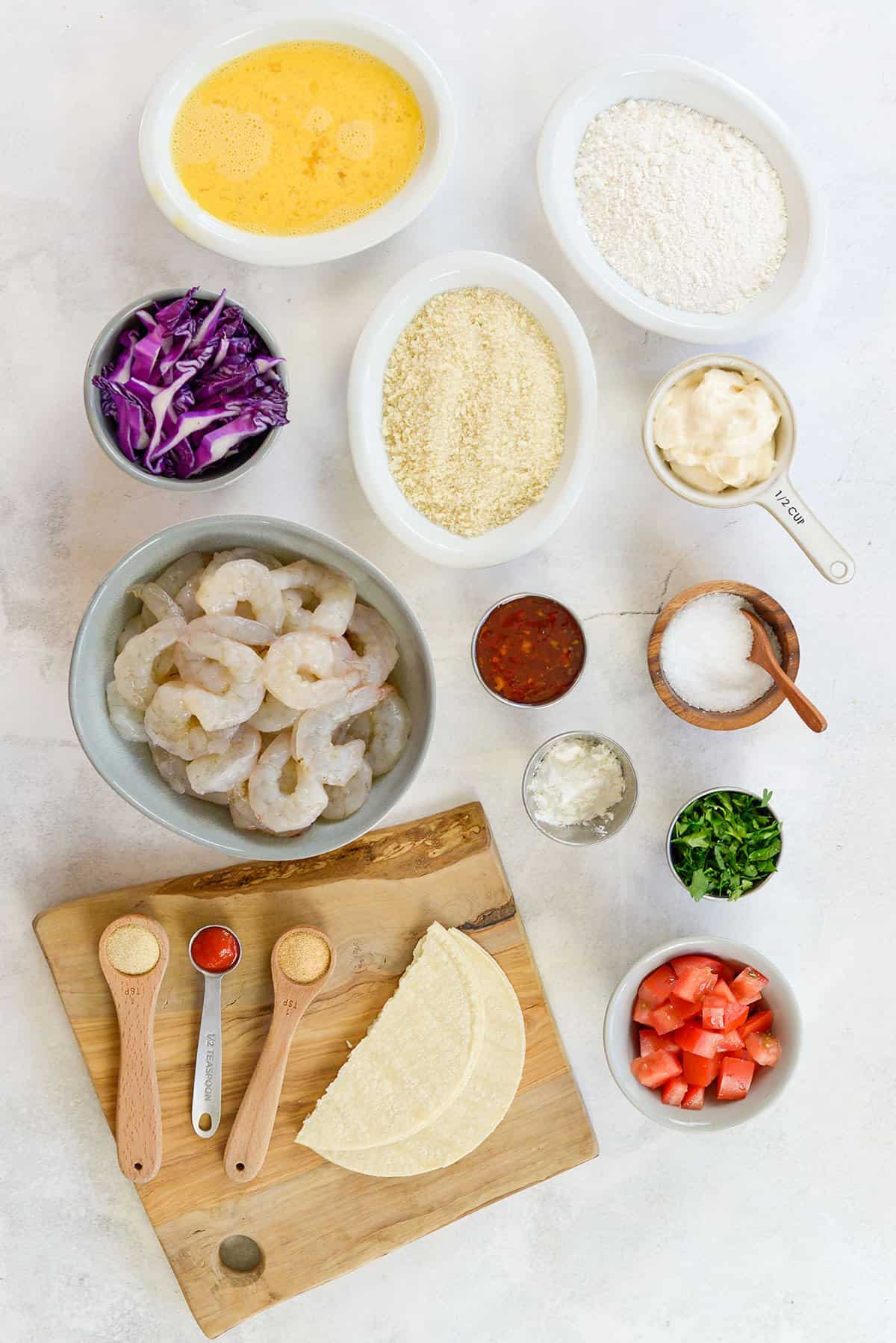 ingredients for bang bang shrimp tacos.