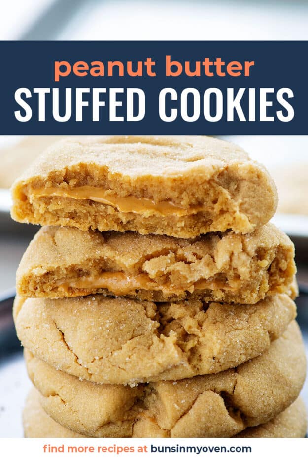 stack of stuffed peanut butter cookies.