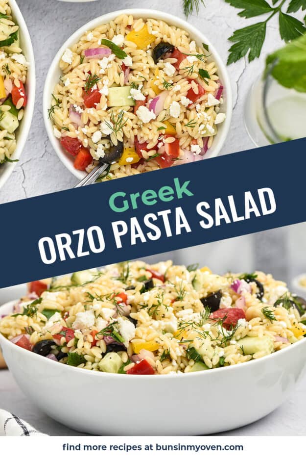 collage of orzo pasta salad images.