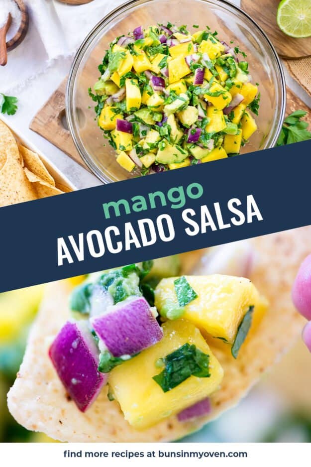 homemade salsa with avocoado and mango photo collage.