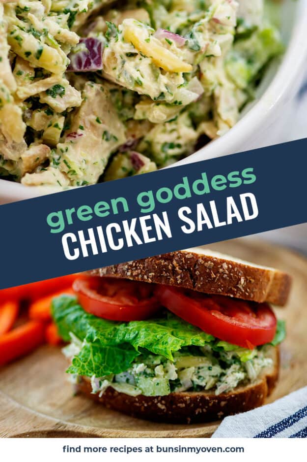 Collage of green goddess chicken salad images.