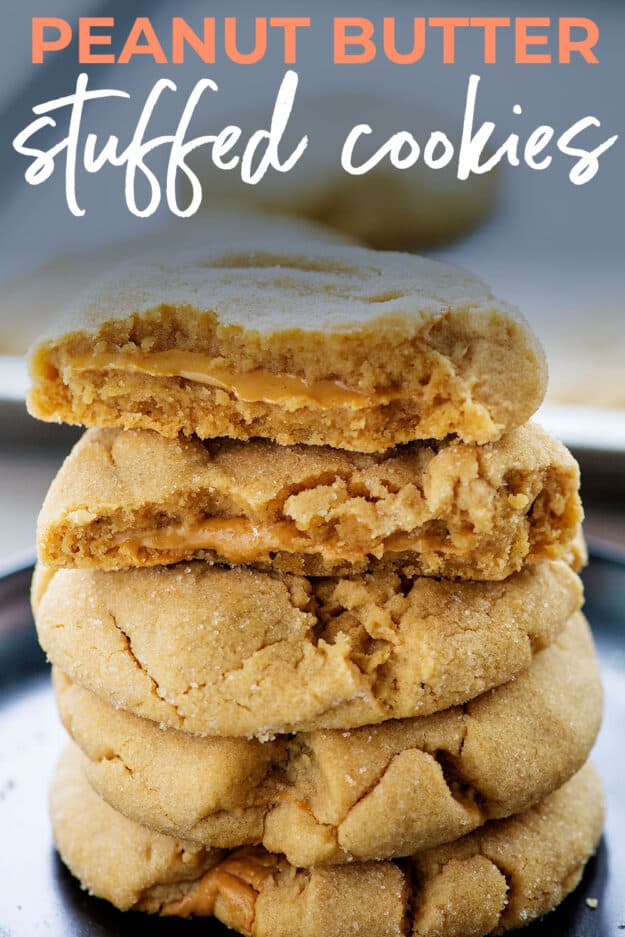 stack of cookies stuffeed with peanut butter.