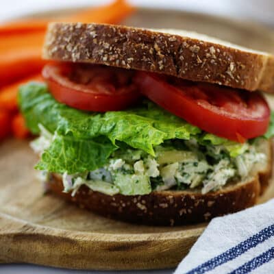 Chicken salad sandwich on wheat bread.