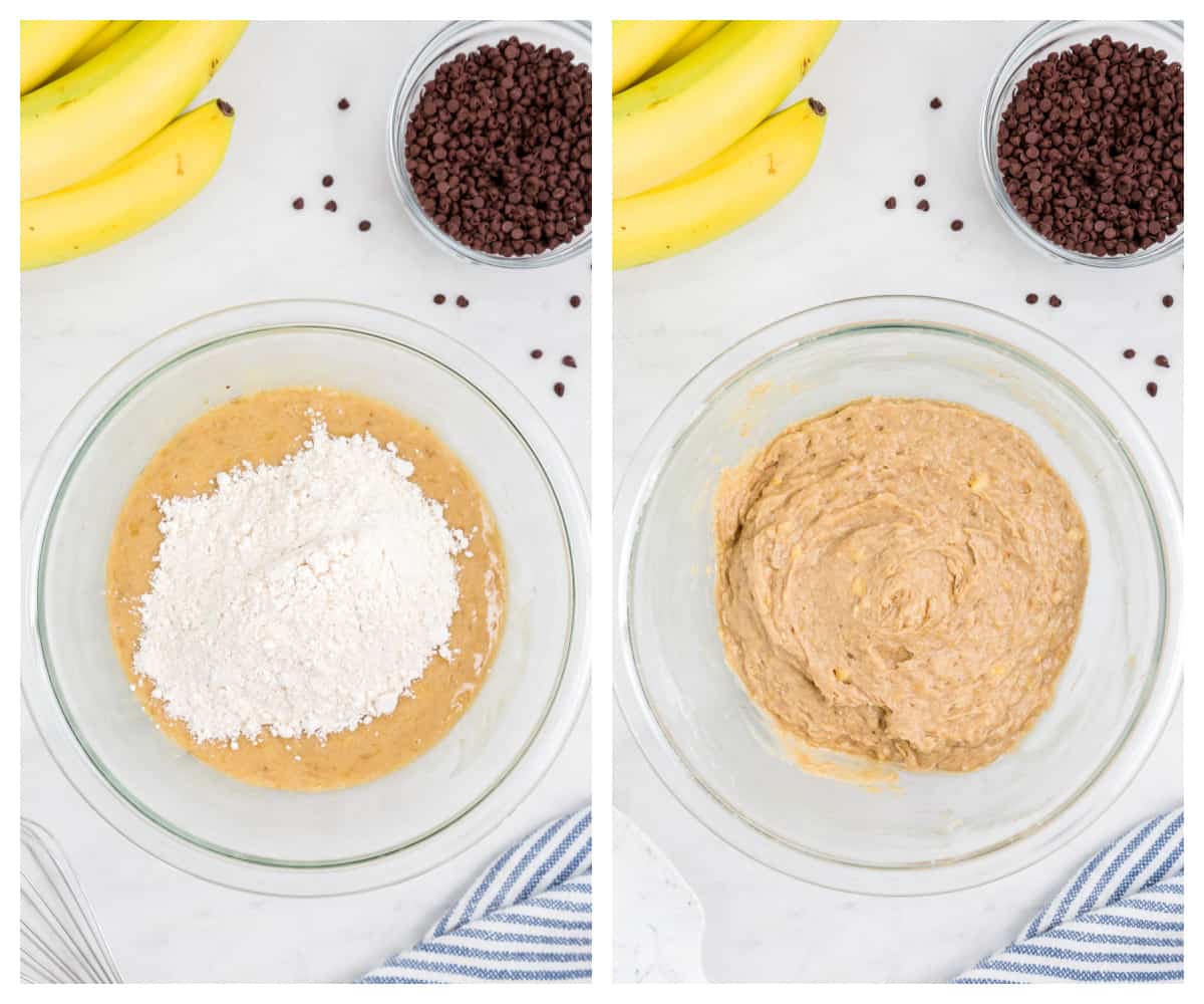 Collage showing dry ingredients for muffins.