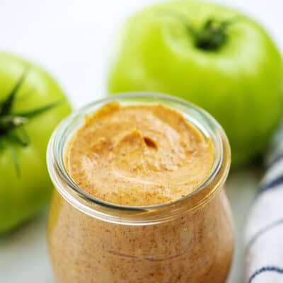 creole dipping sauce in small glass jar.