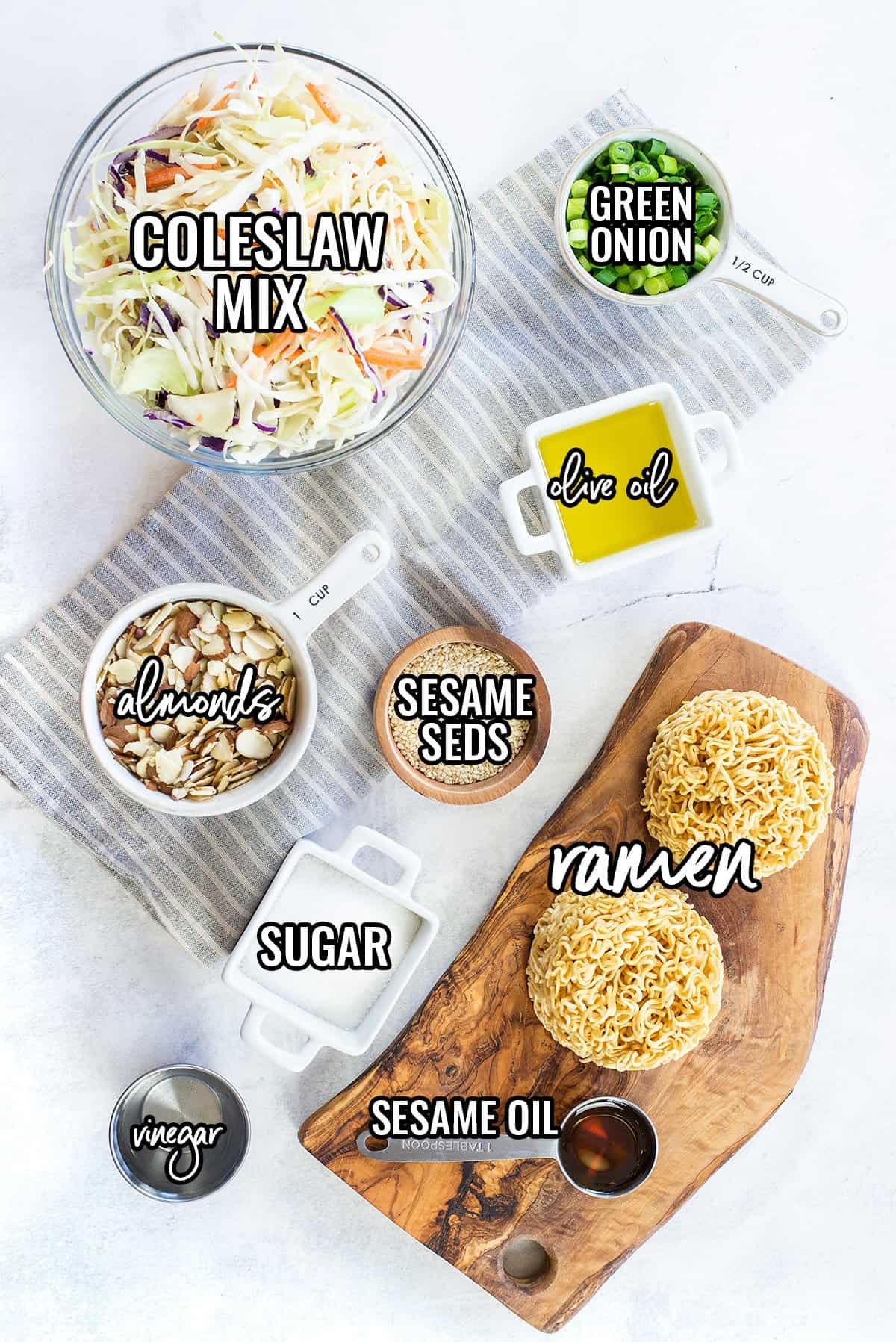 ingredients for ramen noodle salad recipe.